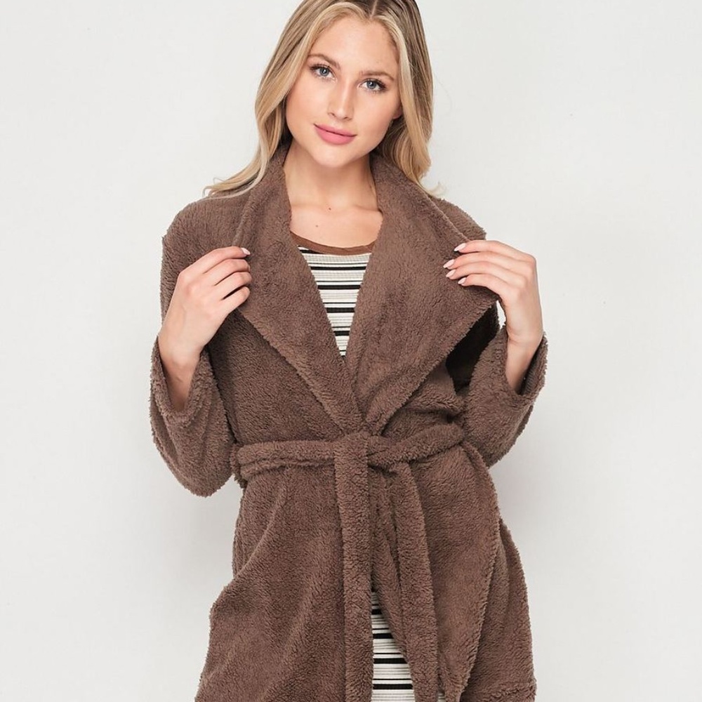 Blank Lewks Snuggle Time Tie Front Borg Cardigan